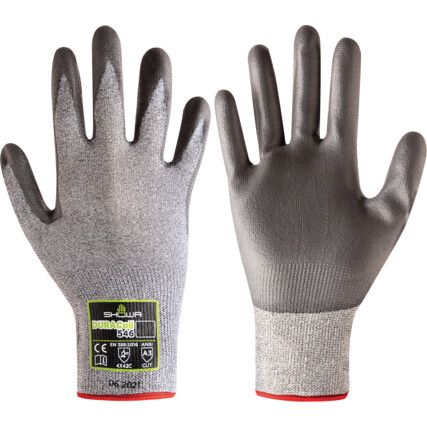 Cut Resistant Gloves, Grey, EN388: 2016, 4, X, 4, 2, C, PU Palm, HPPE/Polyester, Size 6