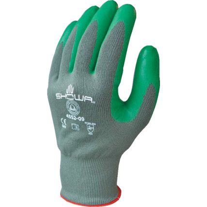 4552 Mechanical Hazard Gloves, Green, EBT/Polyester Liner, Sponge Nitrile Coating, EN388: 2003, 4, 1, 2, 1, Size 10