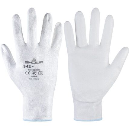 542, Cut Resistant Gloves, White, EN388: 2016, 4, 3, 4, 1, B, PU Palm, HPPE, Size 7