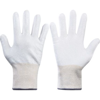 542, Cut Resistant Gloves, White, EN388: 2016, 4, 3, 4, X, A, PU Palm & Finger Tips, Knitted, Size 8