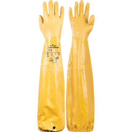 772, Chemical Resistant Gloves, Yellow, Nitrile, Cotton Liner, Size 10