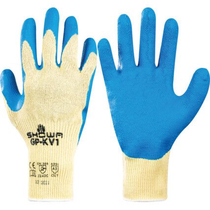 GP-KV1, Cut Resistant Gloves, Blue/Yellow, EN388: 2016, 3, X, 4, 3, C, Latex Palm, Aramid, Size 10