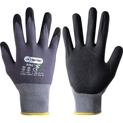 Aria Mechanical Hazard Gloves, Black/Grey, Spandex/Nylon Liner, Nitrile Coating, EN388: 2016, 4, 1, 3, 1, X, Size 8