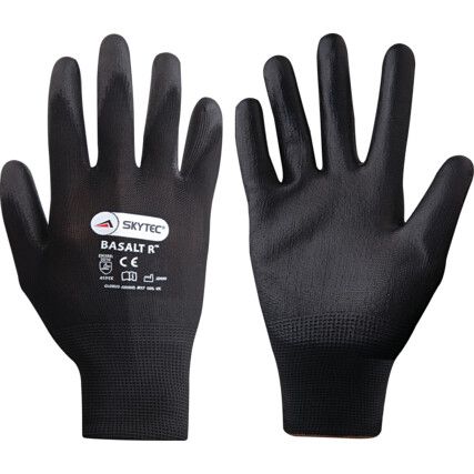 Basalt R Mechanical Hazard Gloves, Black, Nylon Liner, Polyurethane Coating, EN388: 2003, 4, 1, 3, 1, Size 6