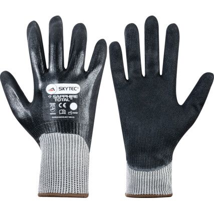 Sapphire Total™, Cut Resistant Gloves, Black, EN388: 2016, 4, X, 4, 3, D, Nitrile Fully Coated, HPPE/Nylon, Size 10