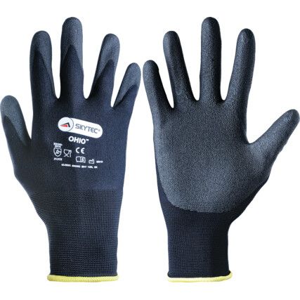 Ohio Mechanical Hazard Gloves, Black, Nylon Liner, PVC Coating, EN388: 2003, 4, 1, 3, 1, Size 8