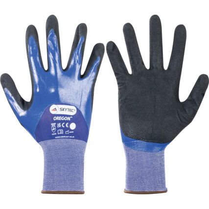 Oregon Mechanical Hazard Gloves, Blue/Black, Nylon Liner, Nitrile Coating, EN388: 2016, 4, 1, 2, 1, X, Size 7