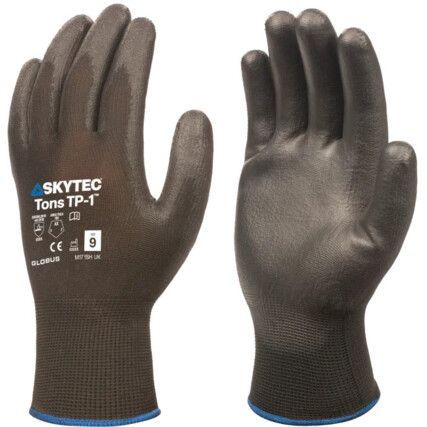 Tons TP-1, General Handling Gloves, Black, Polyurethane Coating, Size L