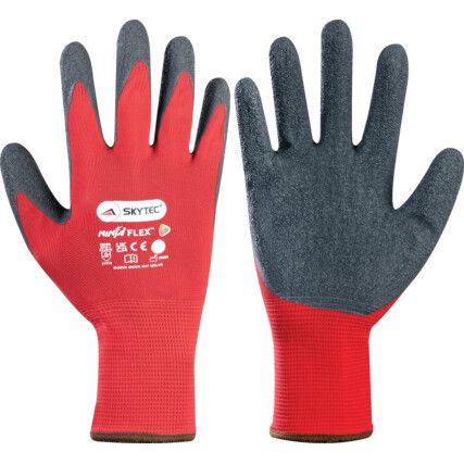 Ninja Flex Mechanical Hazard Gloves, Red/Grey, Nylon/Spandex Liner, Latex Coating, EN388: 2003, 3, 1, 3, 1, Size 8