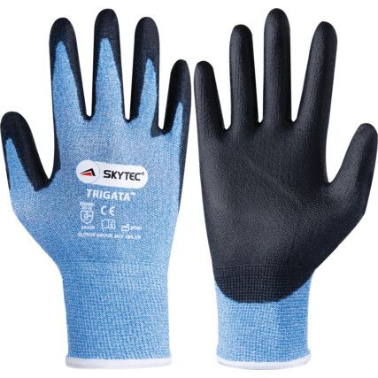 Trigata, Cut Resistant Gloves, Black/Blue, EN388: 2016, 3, X, 4, 2, B, PU Palm, HPPE/Nylon, Size 8