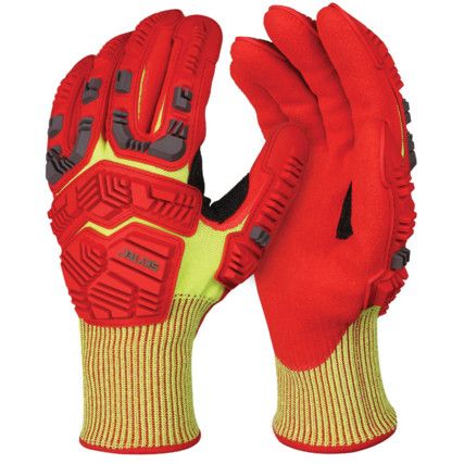 Torben, Impact Gloves, Red/Yellow, HPPE/Nylon, Nitrile Coating, EN388: 2016, 4, X, 4, 3, C, P, Size 8
