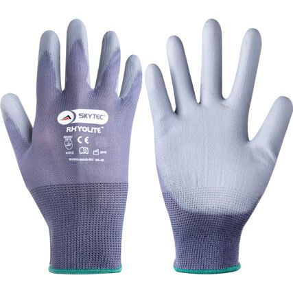 Rhyolite Mechanical Hazard Gloves, Grey, Nylon Liner, Polyurethane Coating, EN388: 2003, 4, 1, 3, 1, Size 6