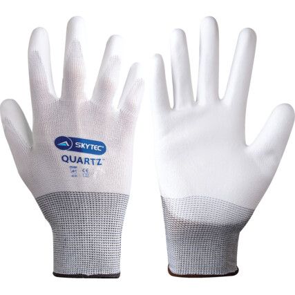 Quartz Mechanical Hazard Gloves, White, Nylon Liner, Polyurethane Coating, EN388: 2003, 4, 1, 3, 1, Size 9