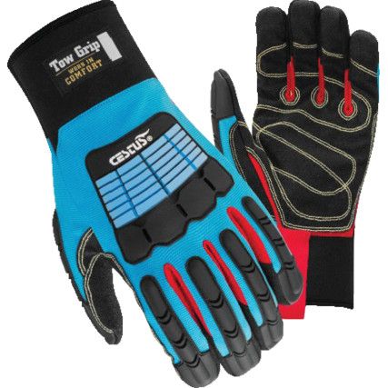 CSL17 Cestus Tow, Mechanic'S Gloves, Black/Blue/Red, Cotton Liner, Rubber Coating, EN388: 2003, 2, 1, 4, 2, Size 8