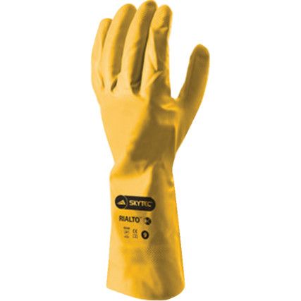 Rialto, Chemical Resistant Gauntlet, Yellow, Nitrile, Cotton Flocked Liner, Size 9