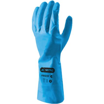 Frisco, Chemical Resistant Gauntlet, Blue, Nitrile, Cotton Flocked Liner, Size 6