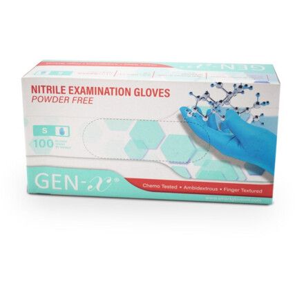 GEN-X Disposable Gloves, Blue, Nitrile, 3mil Thickness, Powder Free, Size S, Pack of 100