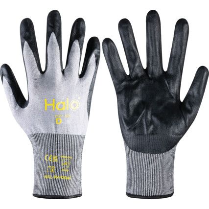 Cut Resistant Gloves, 18 Gauge Cut D, Size 10, Black & Grey, Nitrile Foam Palm, EN388: 2016