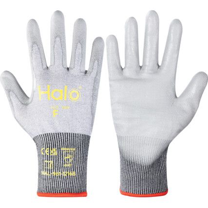 Cut Resistant Gloves, 18 Gauge Cut F, Size 8, Grey, Polyurethane Palm, EN388: 2016