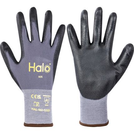 Mechanical Hazard Gloves, Black/Grey, Nylon/Spandex Liner, Polyurethane Coating, EN388: 2016, 4, 1, 2, 1, X, Size 7