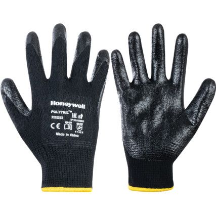 2232233 Polytril Mix Mechanical Hazard Gloves, Black, Cotton/Polyamide Liner, Nitrile Coating, EN388: 2016, 4, 1, 3, 2, X, Size 8