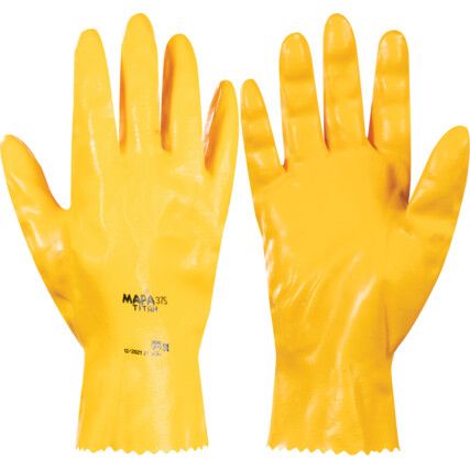 Titan 375 Mechanical Hazard Gloves, Yellow, Cotton Liner, Nitrile Coating, EN388: 2016, 3, 1, 1, 1, X, Size 9