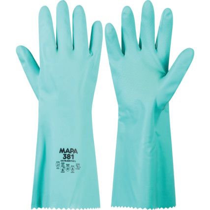 Stansolv 381, Chemical Resistant Gloves, Green, Nitrile, Cotton Liner, Size 8