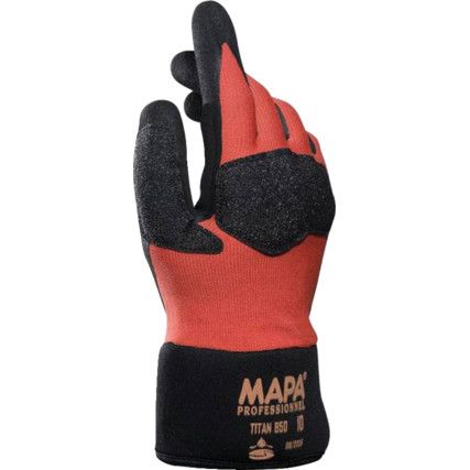 Titan 850, Mechanical Hazard Gloves, Black/Orange, Nitrile Coating, EN388 4, 1, 3, 2, Size 11