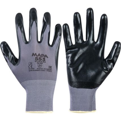 Ultrane 553™ Mechanical Hazard Gloves, Black, Textile Liner, Nitrile Coating, EN388: 2016, 4, 1, 2, 1, X, Size 10