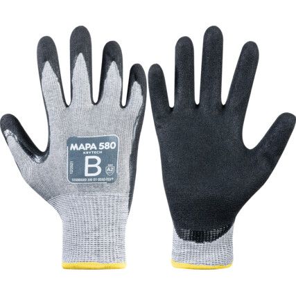 Krytech, Cut Resistant Gloves, Black/Grey, EN388: 2016, 4, 3, 4, 2, B, Nitrile Palm, HDPE Liner, Size 7