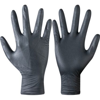 Disposable Gloves, Black, Nitrile, 8.5mil Thickness, Powder Free, Size L, Pack of 50