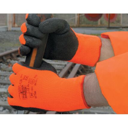 Cold Resistant Gloves, Black/Orange, Acrylic Liner, Latex Coating, Size 8