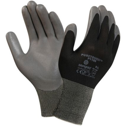 P1100 Puretough Mechanical Hazard Gloves, Black/Grey, Nylon Liner, Polyurethane Coating, EN388: 2003, 4, 1, 2, 1, Size 7