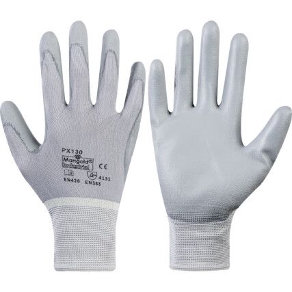 PX130 Mechanical Hazard Gloves, Grey, Nylon Liner, Polyurethane Coating, EN388: 2003, 4, 1, 3, 1, Size 7