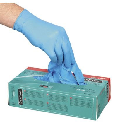 Dexpure 800-91 Disposable Gloves, Blue, Nitrile, 4mil Thickness, Powdered, Size S, Pack of 100