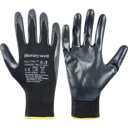 2232231 Polytril Mechanical Hazard Gloves, Black, Polyamide Liner, Nitrile Coating, EN388: 2016, 3, 1, 2, 1, X, Size 9