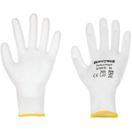 2232255 Perfect Poly Mechanical Hazard Gloves, White, Polyamide Liner, Polyurethane Coating, EN388: 2016, 4, 1, 3, 1, X, Size 7