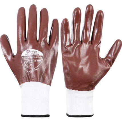 115-MAT Matrix Mechanical Hazard Gloves, Red, Nitrile Coating, EN388: 2003, 3, 1, 2, 1, Size 8