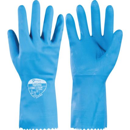 426 Optima, Chemical Resistant Gloves, Blue, Rubber, Cotton Flocked Liner, Size 9-9.5