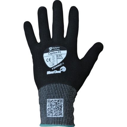 Capilex FC, Cut Resistant Gloves, Black, EN388: 2016, 4, X, 4, 2, B, Sandy Nitrile Fully Coated Coated Except Cuff, Knitted, Size 6