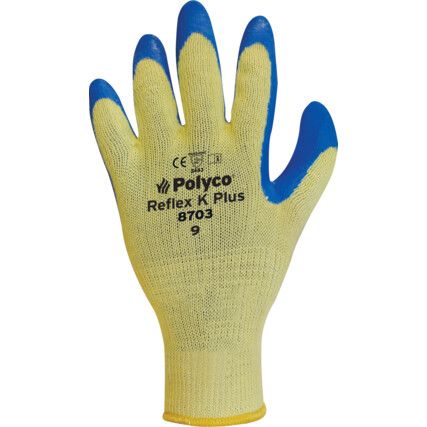 Reflex-K Plus, Cut Resistant Gloves, Blue/Yellow, EN388: 2016, 3, 3, 4, 3, X, Latex Palm, Knitted, Size 10