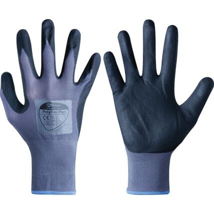 8007 Polyflex Plus Mechanical Hazard Gloves, Grey, Nylon Liner, Nitrile Coating, EN388: 2016, 4, 1, 2, 2, X, Size 7