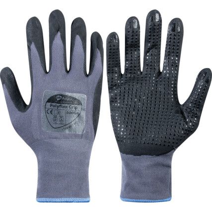 8009GR Polyflex Grip Mechanical Hazard Gloves, Grey, Nylon Liner, Nitrile Coating, EN388: 2016, 4, 1, 2, 2, X, Size 9