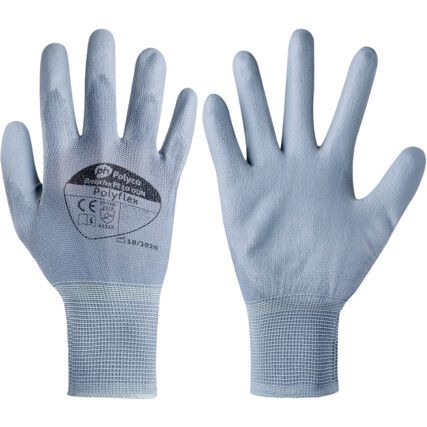 8801G Polyflex® Mechanical Hazard Gloves, Grey, Nylon Liner, Polyurethane Coating, EN388: 2016, 4, 1, 3, 1, X, Size 7