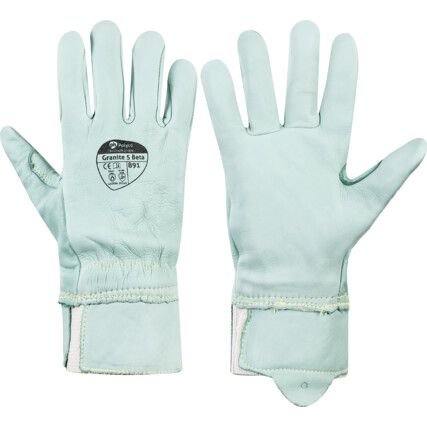 Granite 5 Beta, Cut Resistant Gloves, White, Leather, Kevlar® Liner, EN388: 2016, 3, X, 3, 4, D, Size 10