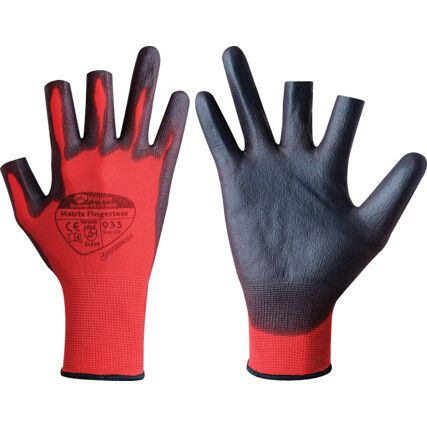 9333 Matrix Mechanical Hazard Gloves, Black/Red, Nylon Liner, Polyurethane Coating, EN388: 2016, 3, 1, 3, 1, X, Size 11