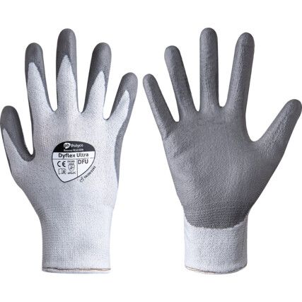 Dyflex Ultra, Cut Resistant Gloves, Grey/White, EN388: 2016, 4, X, 4, 2, C, PU Palm, Dyneema®, Size 10