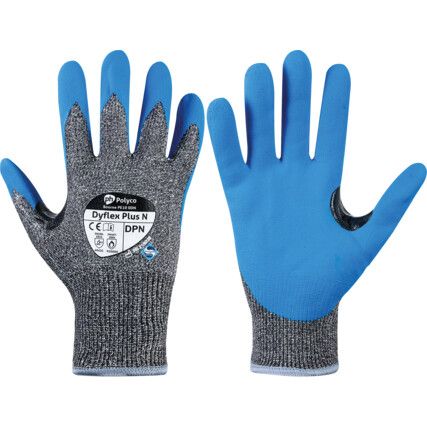 Dyflex® Plus N, Cut Resistant Gloves, Nitrile Foam Palm, Seamless Knit Liner, Blue/Grey, EN388: 2016, 4, X, 4, 2, C, Size 9