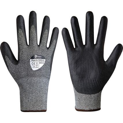 Martix®, Cut Resistant Gloves, PU Palm Coated, Seamless Knit Liner, EN388: 2016, 4, X, 4, 3, C, Grey/Black, Size 9