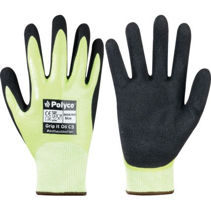 Grip It® Oil C5, Cut Resistant Gloves, Black/Yellow, EN388: 2016, 4, X, 4, 4, D, Nitrile Foam Palm, Glass Fibre/HPPE Liner, Size 7